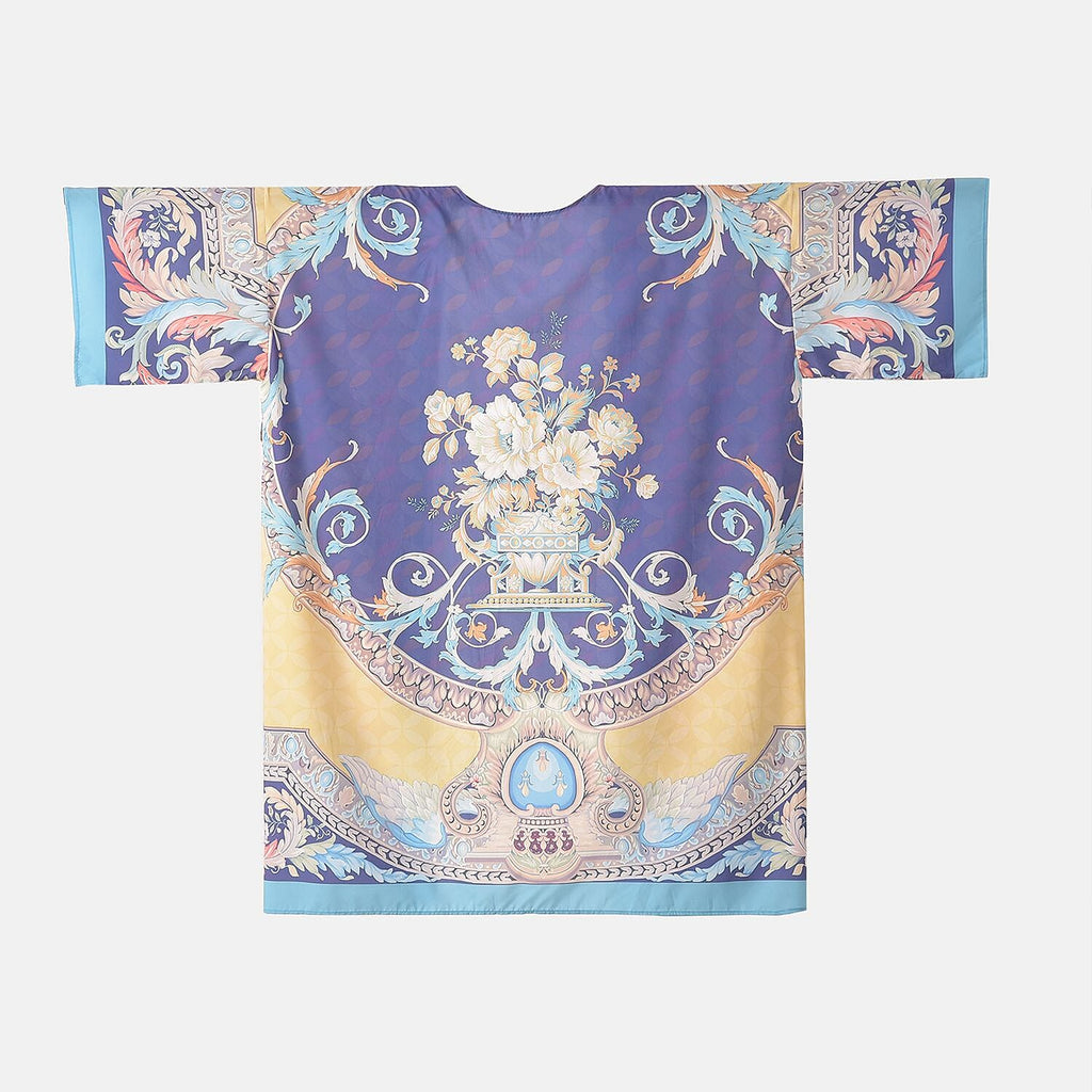 Closeout Deal Floral Printed Long Kimono (One Size) - Golden - Royal Blue