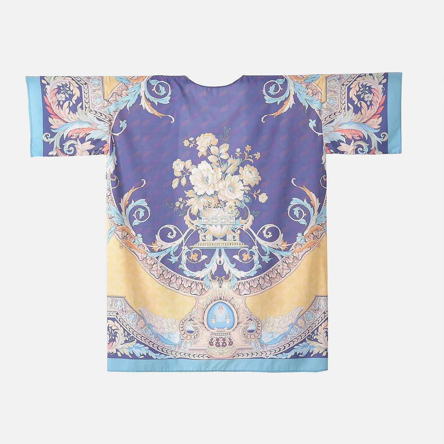 Closeout Deal Floral Printed Long Kimono (One Size) - Golden - Royal Blue
