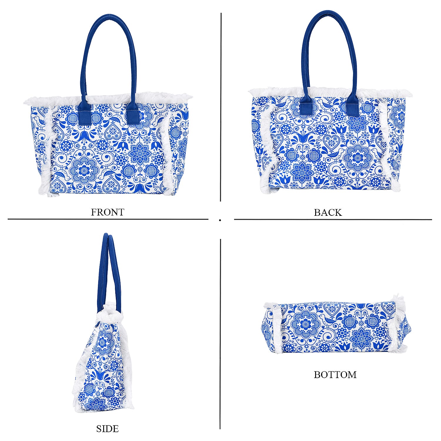 Floral Pattern Tote Bag with Handle Drop - Blue
