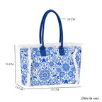 Floral Pattern Tote Bag with Handle Drop - Blue