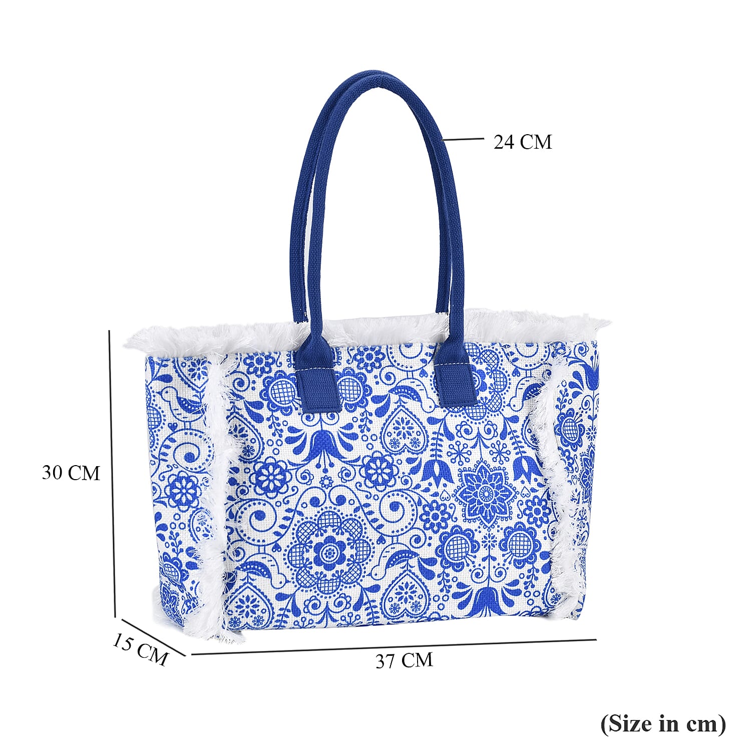 Floral Pattern Tote Bag with Handle Drop - Blue