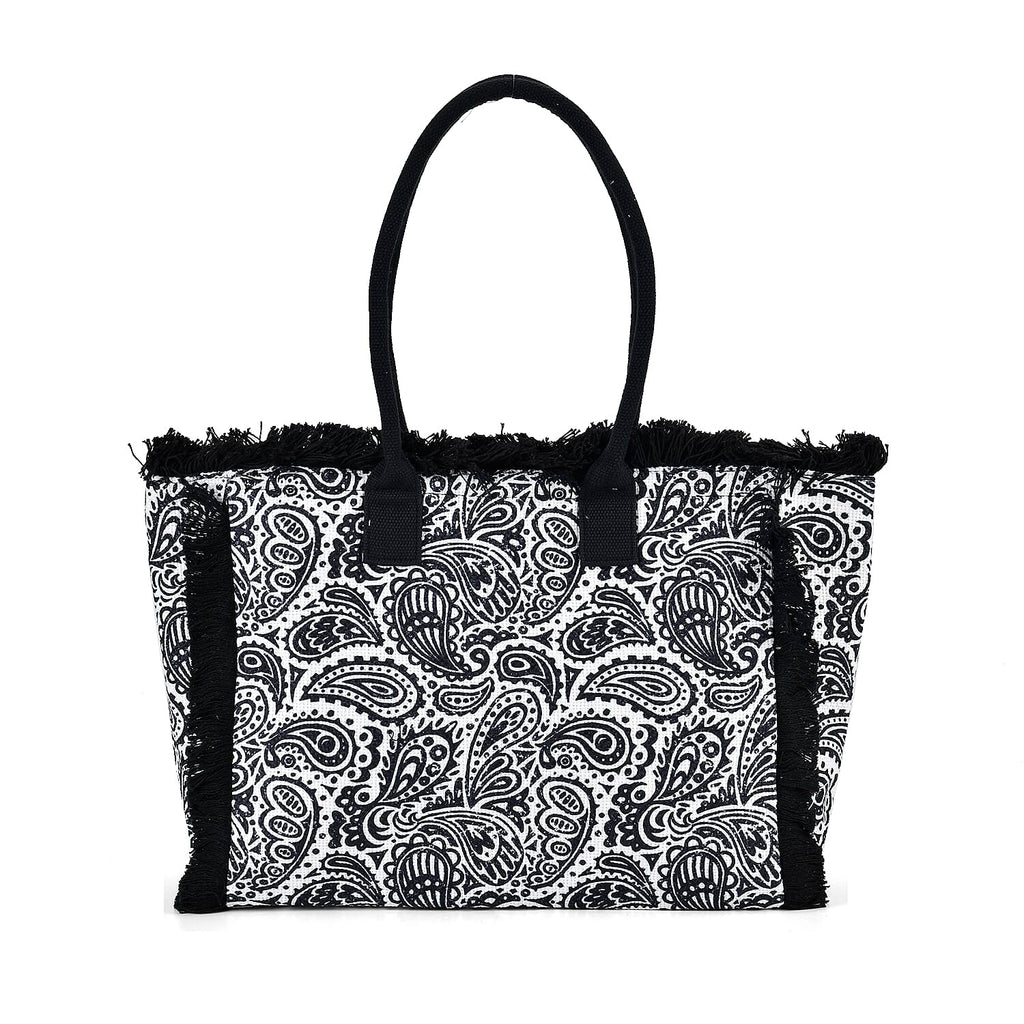 Paisley Pattern Tote Bag with Handle Drop - Black