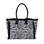 Paisley Pattern Tote Bag with Handle Drop - Black