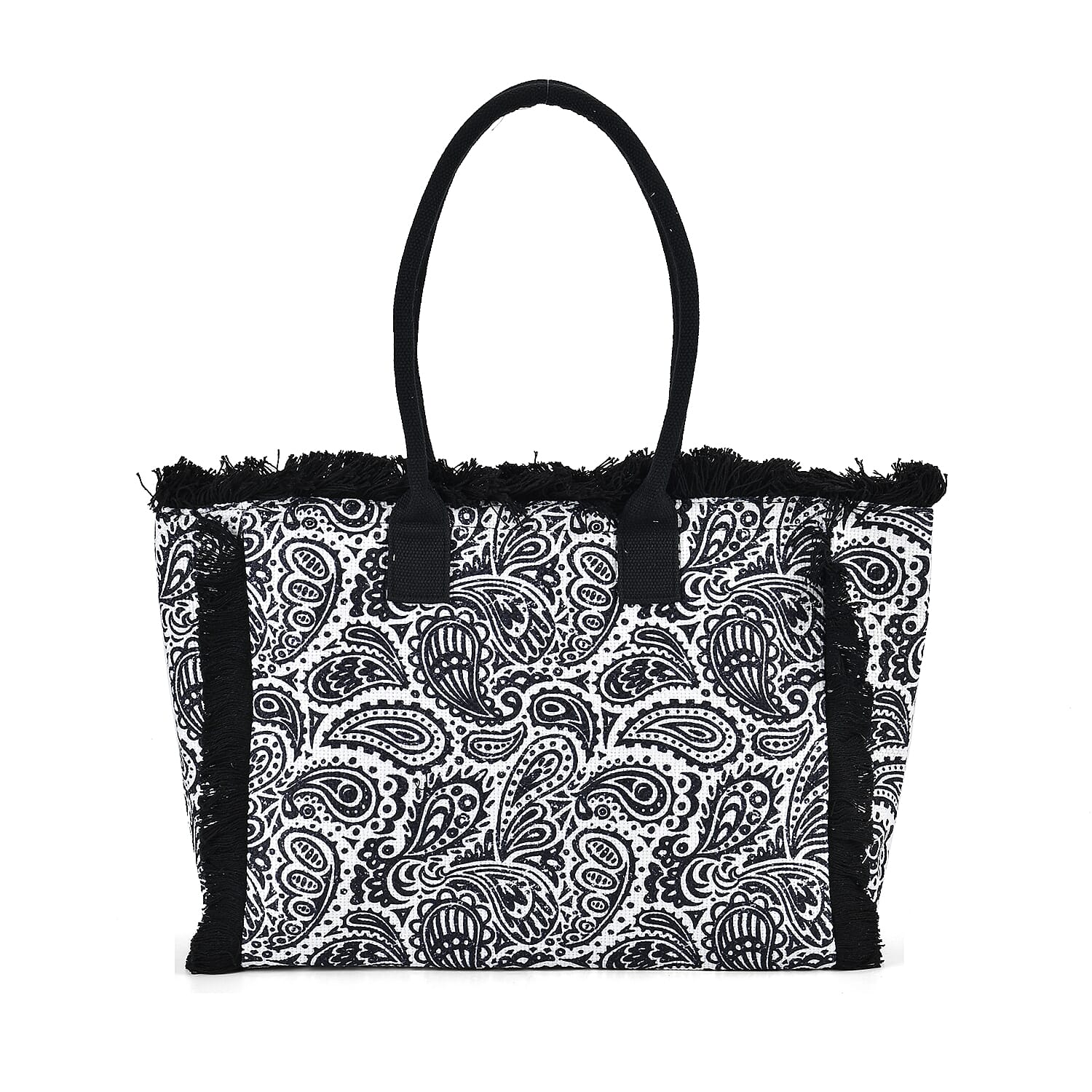 Paisley Pattern Tote Bag with Handle Drop - Black
