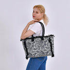 Paisley Pattern Tote Bag with Handle Drop - Black