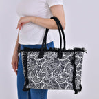 Paisley Pattern Tote Bag with Handle Drop - Black