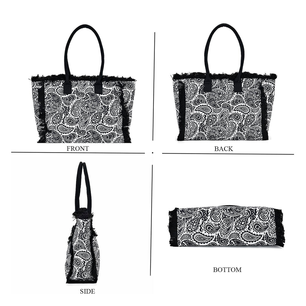 Paisley Pattern Tote Bag with Handle Drop - Black