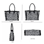 Paisley Pattern Tote Bag with Handle Drop - Black