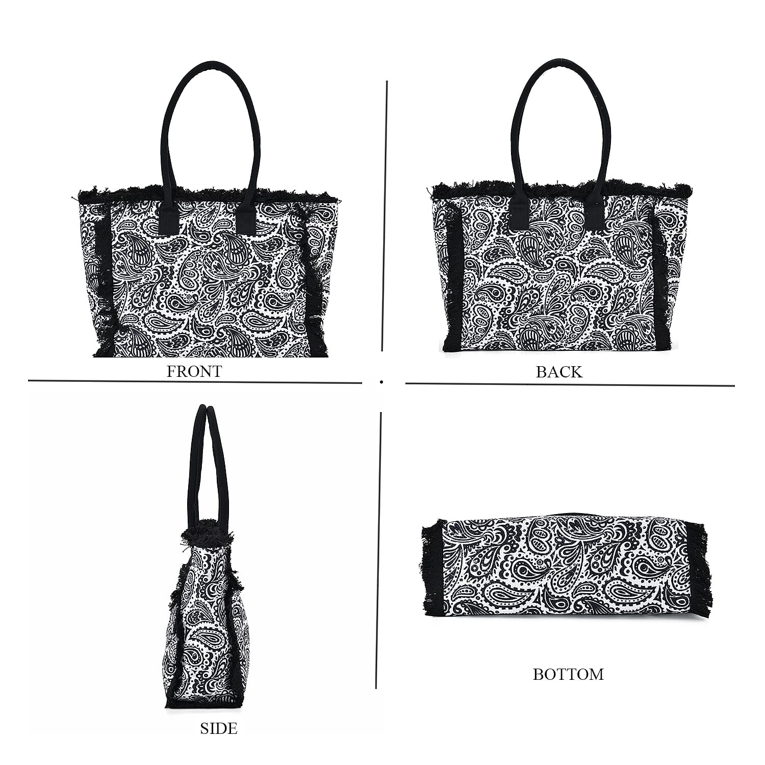 Paisley Pattern Tote Bag with Handle Drop - Black