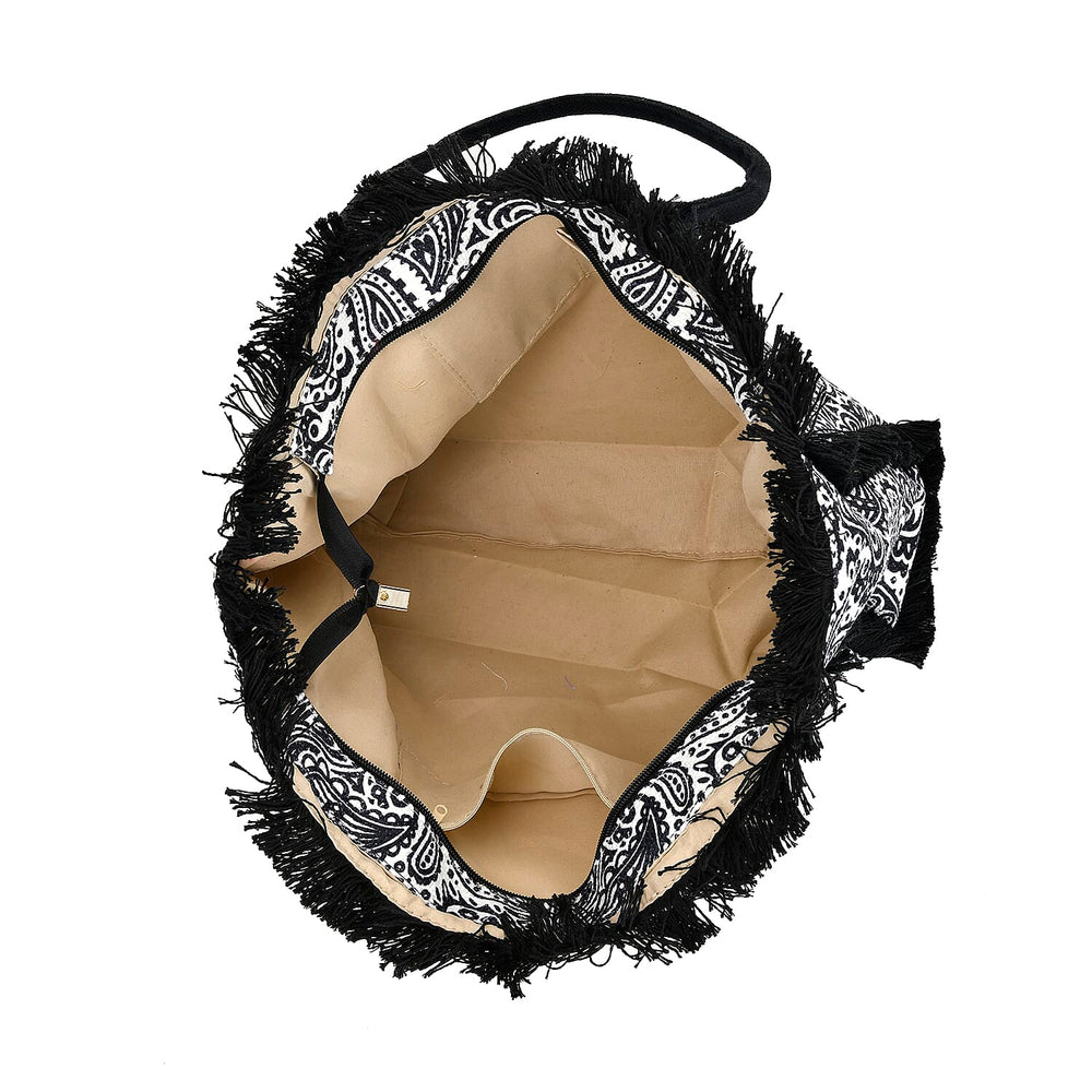 Paisley Pattern Tote Bag with Handle Drop - Black