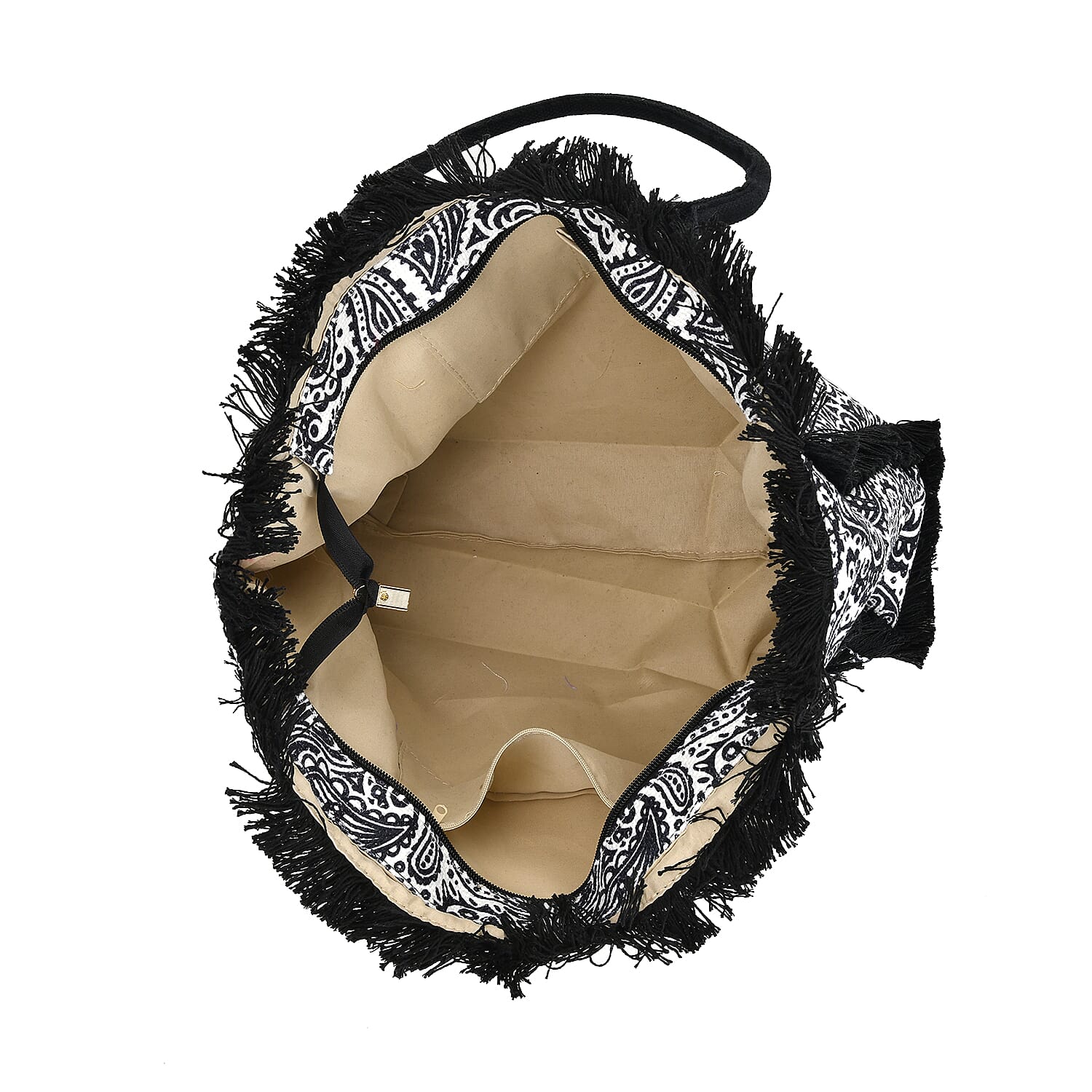 Paisley Pattern Tote Bag with Handle Drop - Black