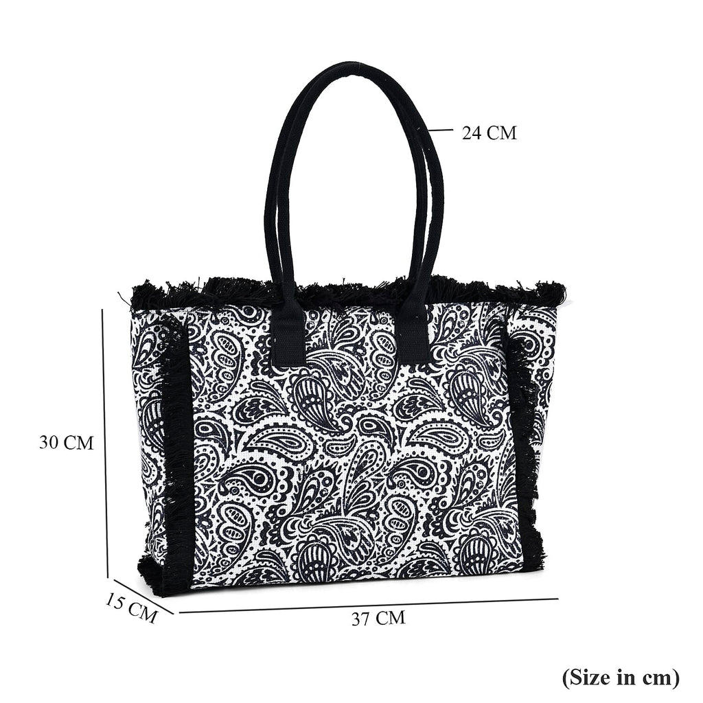 Paisley Pattern Tote Bag with Handle Drop - Black