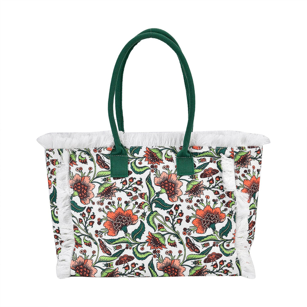 Floral Pattern Tote Bag with Handle Drop - Green