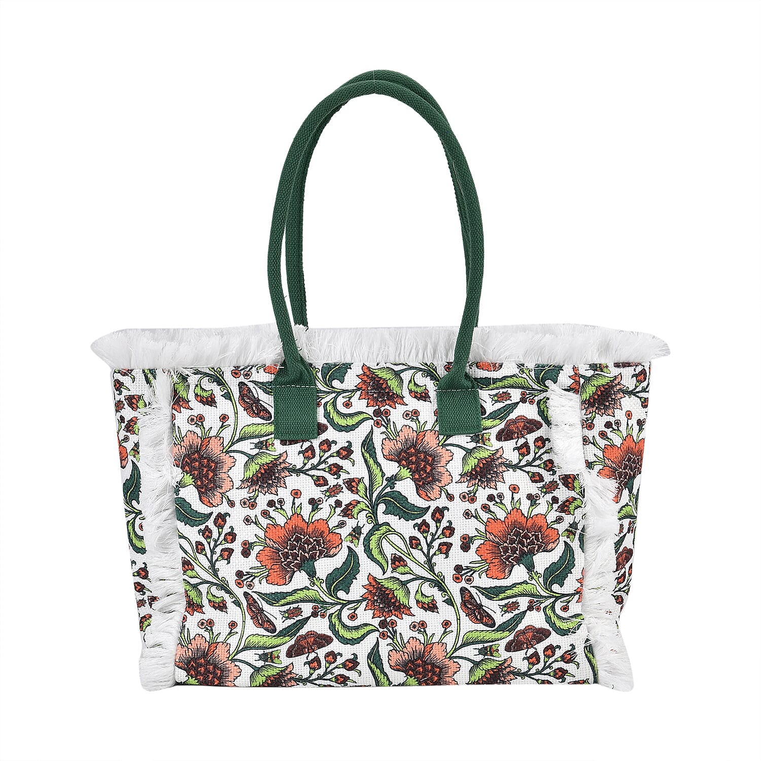 Floral Pattern Tote Bag with Handle Drop - Green