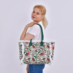 Floral Pattern Tote Bag with Handle Drop - Green