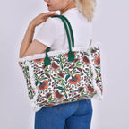 Floral Pattern Tote Bag with Handle Drop - Green