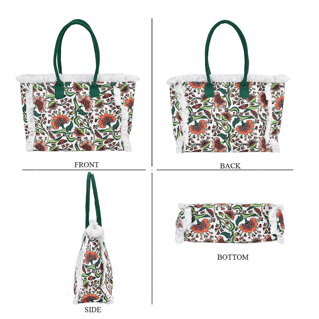 Floral Pattern Tote Bag with Handle Drop - Green