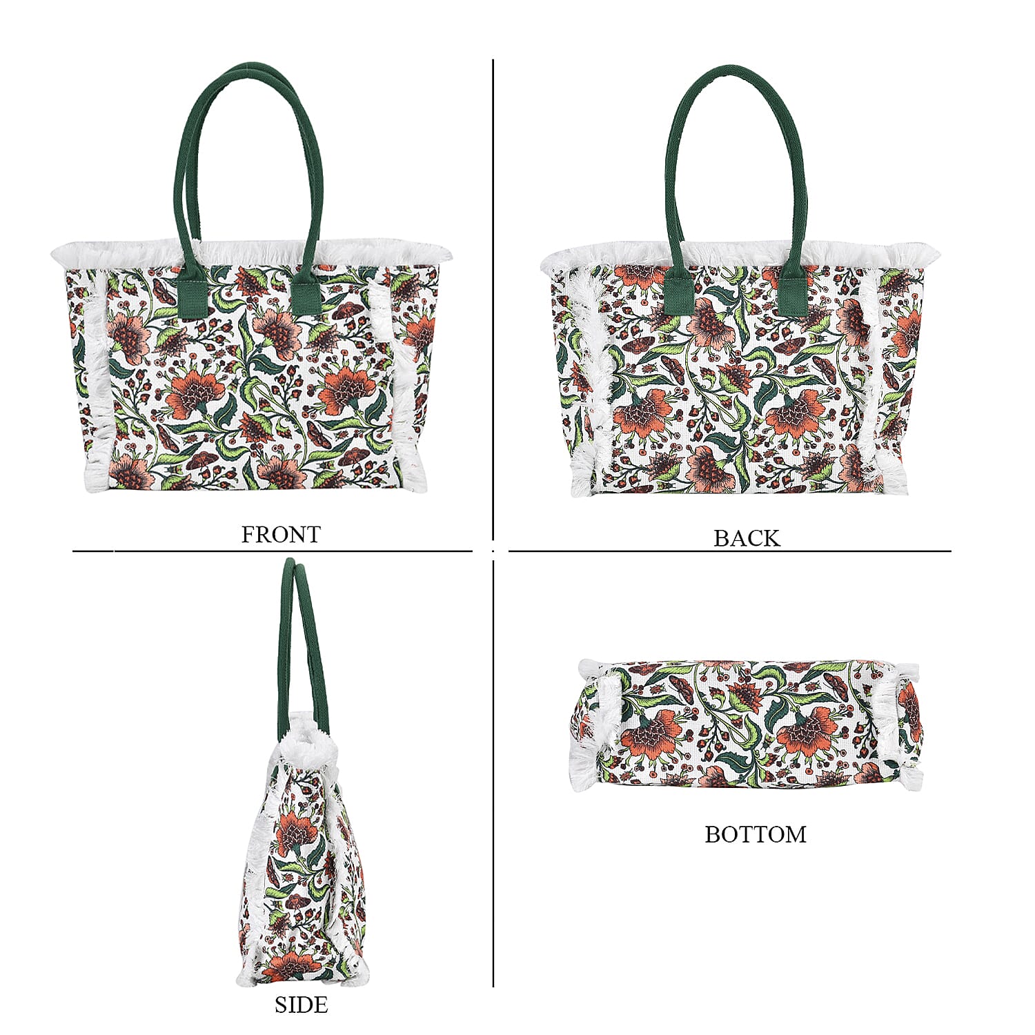 Floral Pattern Tote Bag with Handle Drop - Green