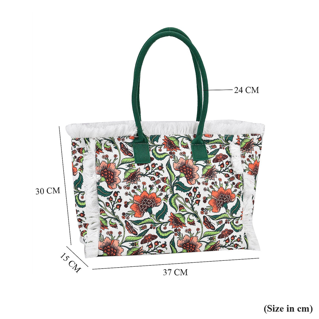Floral Pattern Tote Bag with Handle Drop - Green