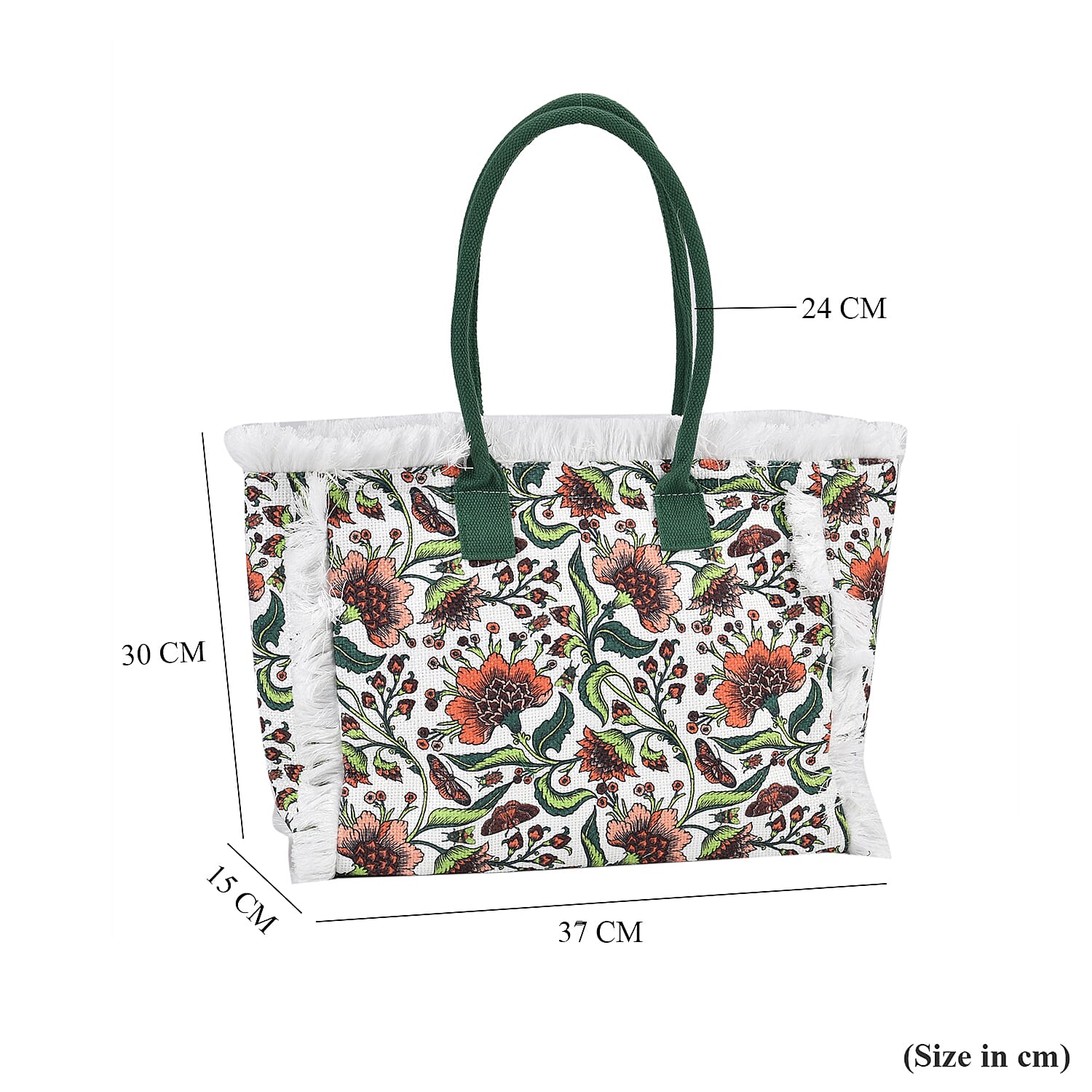 Floral Pattern Tote Bag with Handle Drop - Green