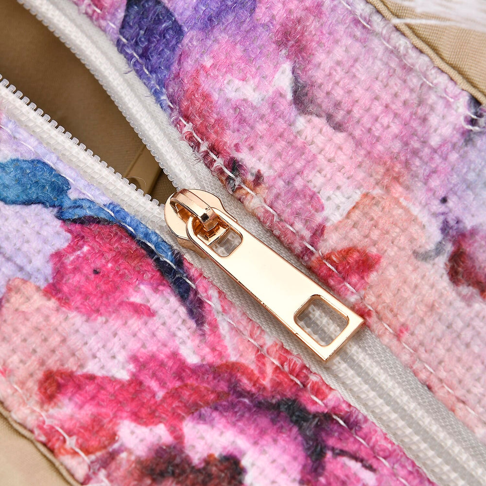 Floral Pattern Fringed Tote Bag with Handle Drop - Purple & Multi