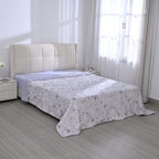 Polyester Flower and Leaves Blanket (Size 2x1 m) - White & Blue