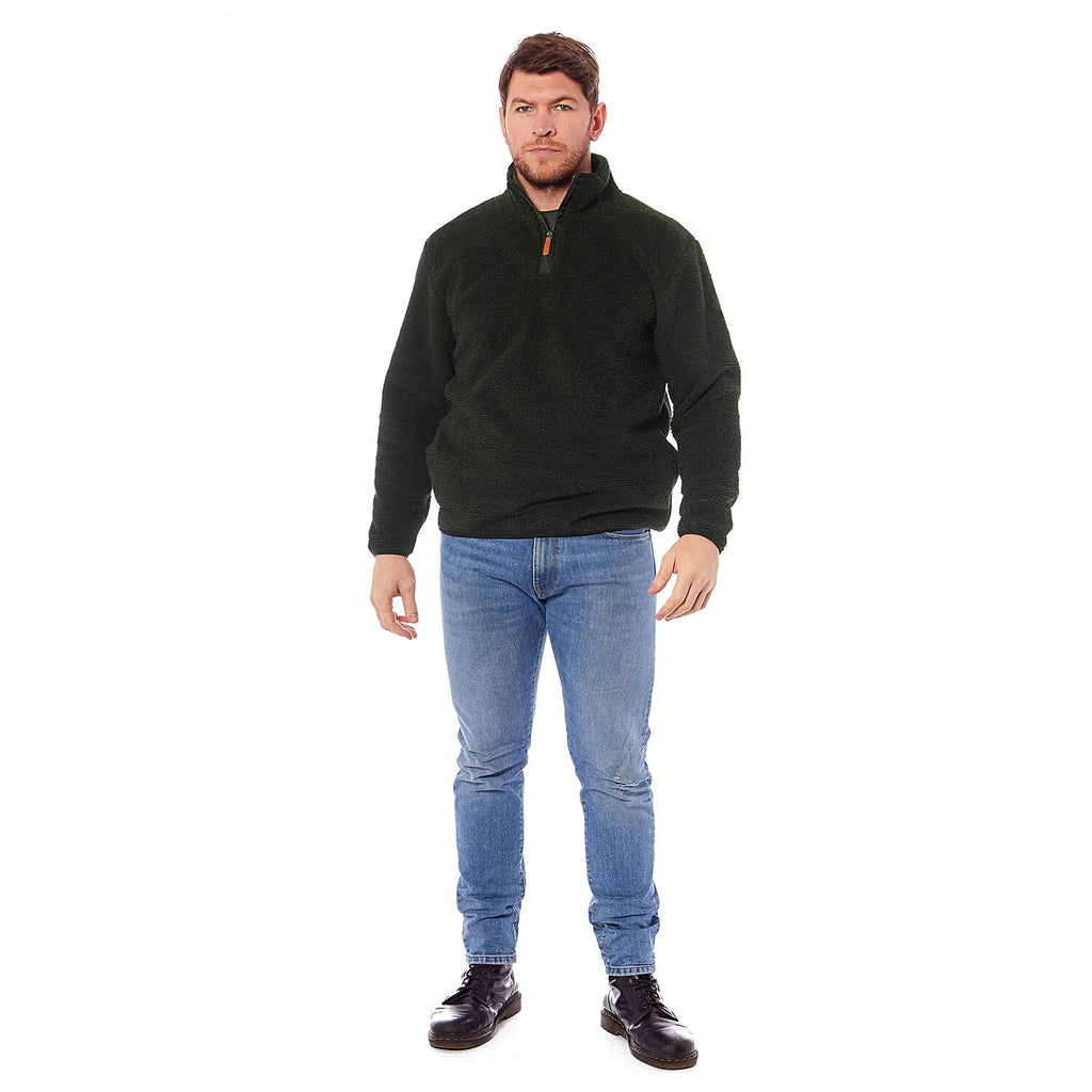 Double Layered Warm Fleece Zipped Jumper (Size M) - Olive