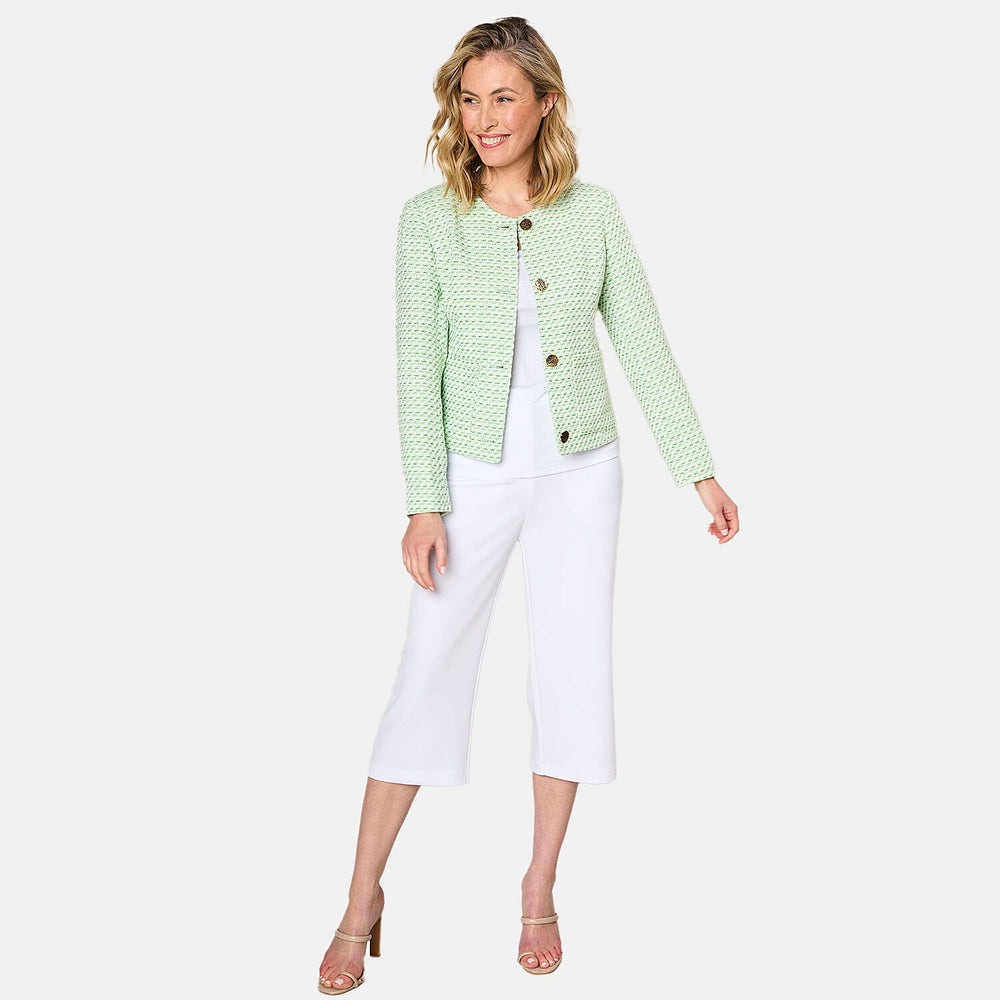 Emreco Collarless Cropped Boucle Jacket (Size 12) - Green