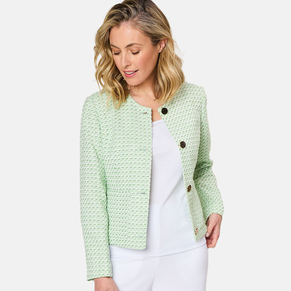 Emreco Collarless Cropped Boucle Jacket (Size 12) - Green