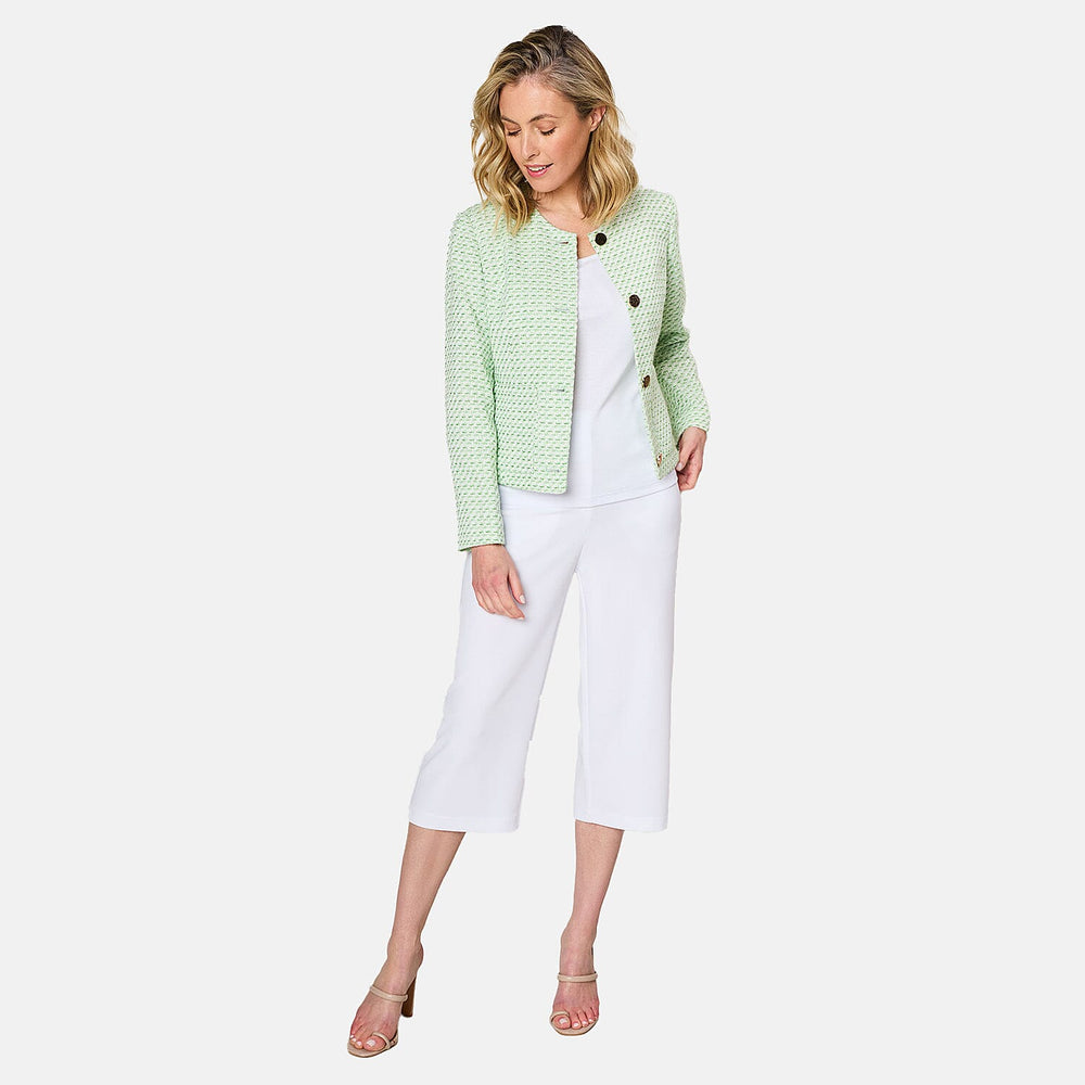 Emreco Collarless Cropped Boucle Jacket (Size 12) - Green