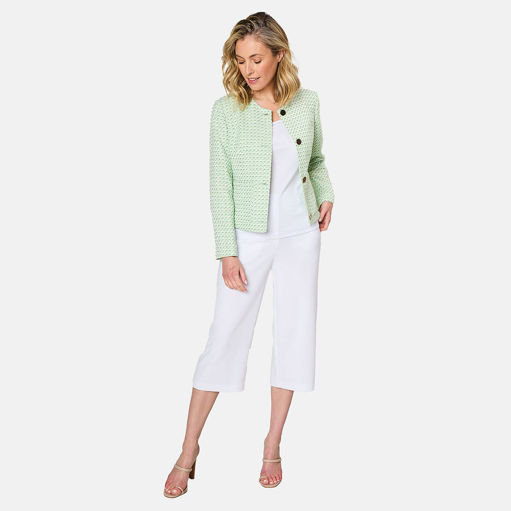 Emreco Collarless Cropped Boucle Jacket (Size 12) - Green