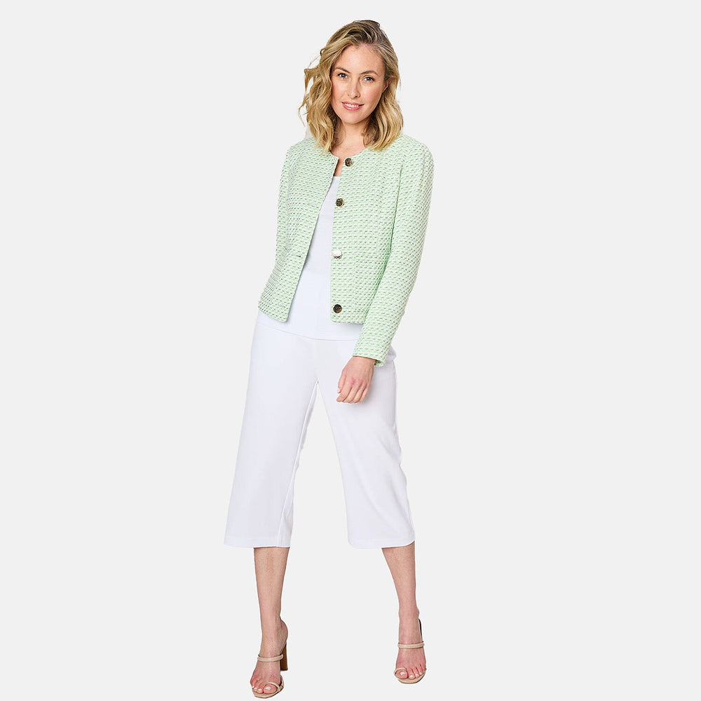 Emreco Collarless Cropped Boucle Jacket (Size 12) - Green