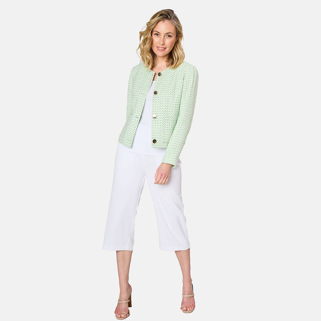 Emreco Collarless Cropped Boucle Jacket (Size 12) - Green