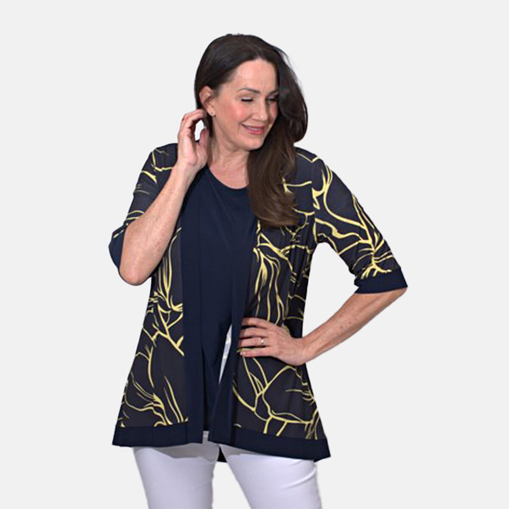 Styled by Floral Printed Kimono Jacket (Size XL) - Navy