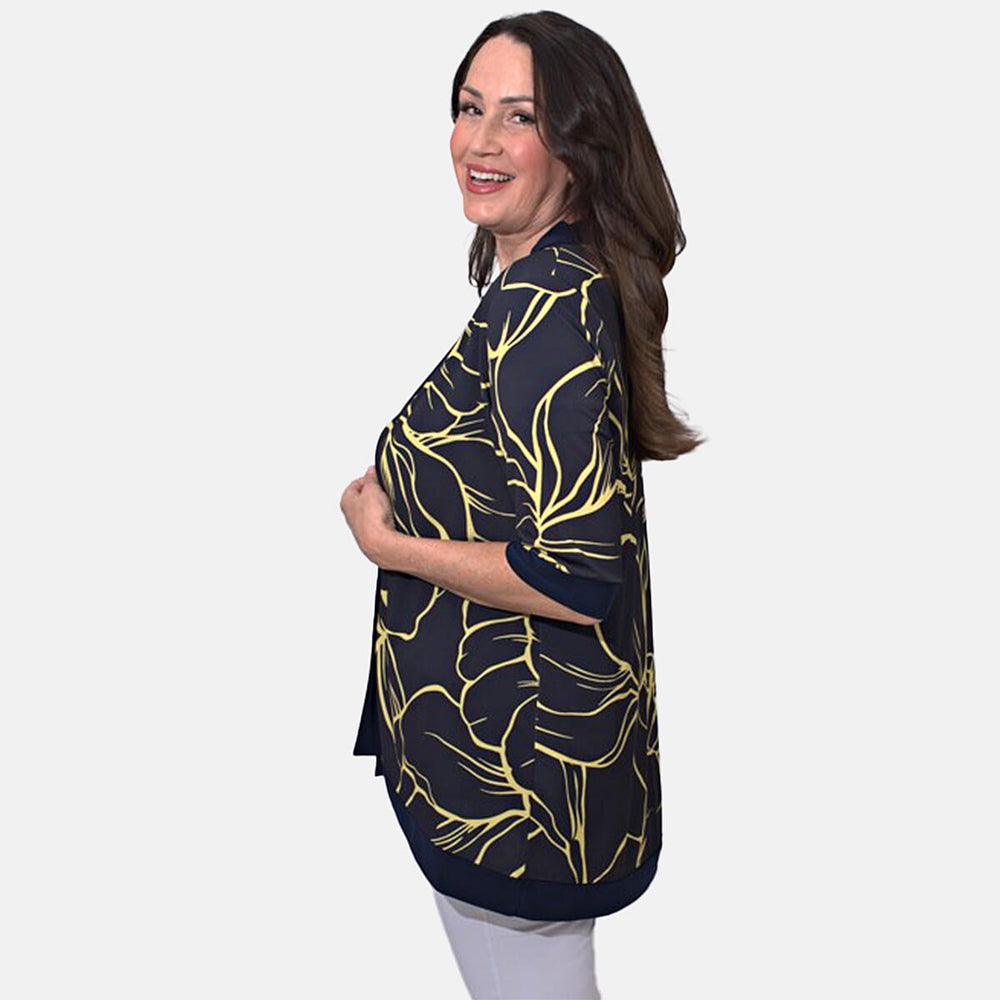 Styled by Floral Printed Kimono Jacket (Size XL) - Navy