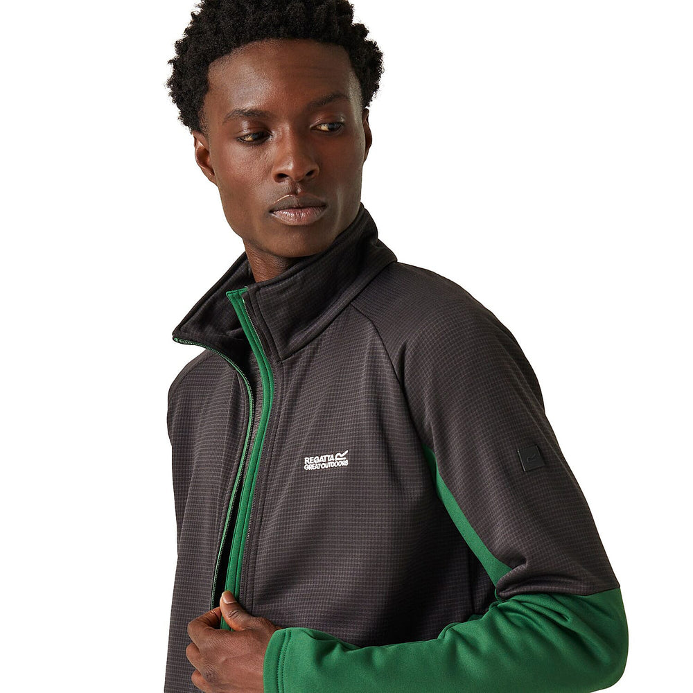 REGATTA Mens Highton Winter Full Zip Colourblock Fleece (Size L) - Eden & Black