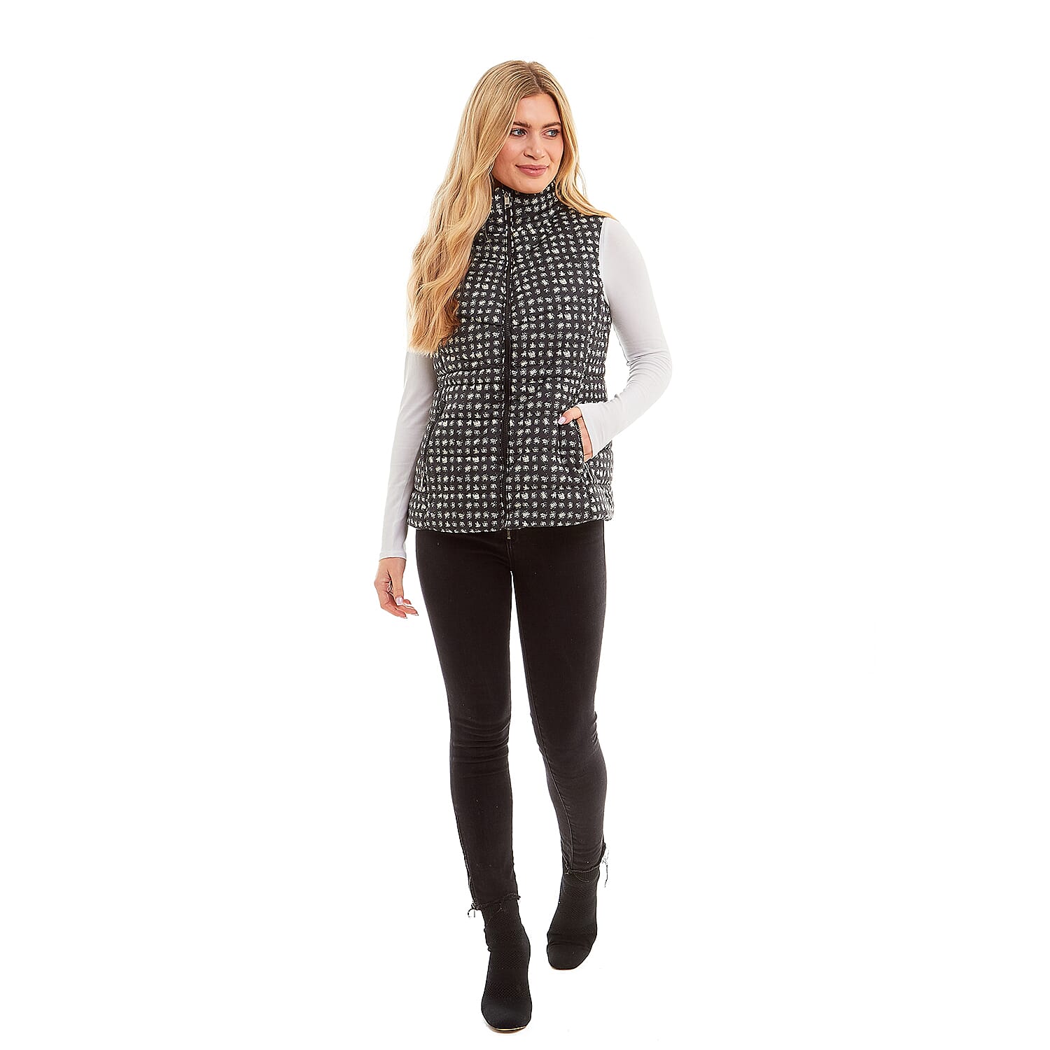 Polyester Knitted Gilet  - Black White