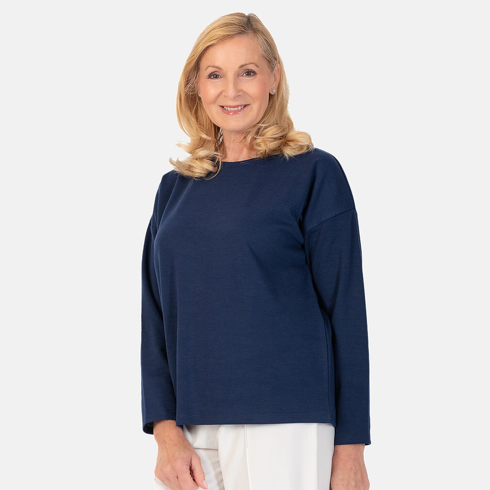 Women Classic Plain Sweat Top (Size 12) - Navy