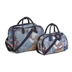 Set of 2 Large Wheeled Rolling Travel Duffle Bag with Handle Drop - Blue & Yellow with Lady