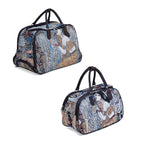 Set of 2 Large Wheeled Rolling Travel Duffle Bag with Handle Drop - Blue & Yellow with Lady