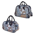 Set of 2 Large Wheeled Rolling Travel Duffle Bag with Handle Drop - Blue & Yellow with Lady