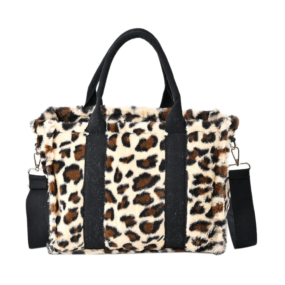 Leopard Print Crossbody Bag with Exterior Zipped Pocket - Shoulder Strap - Beige