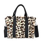 Leopard Print Crossbody Bag with Exterior Zipped Pocket - Shoulder Strap - Beige
