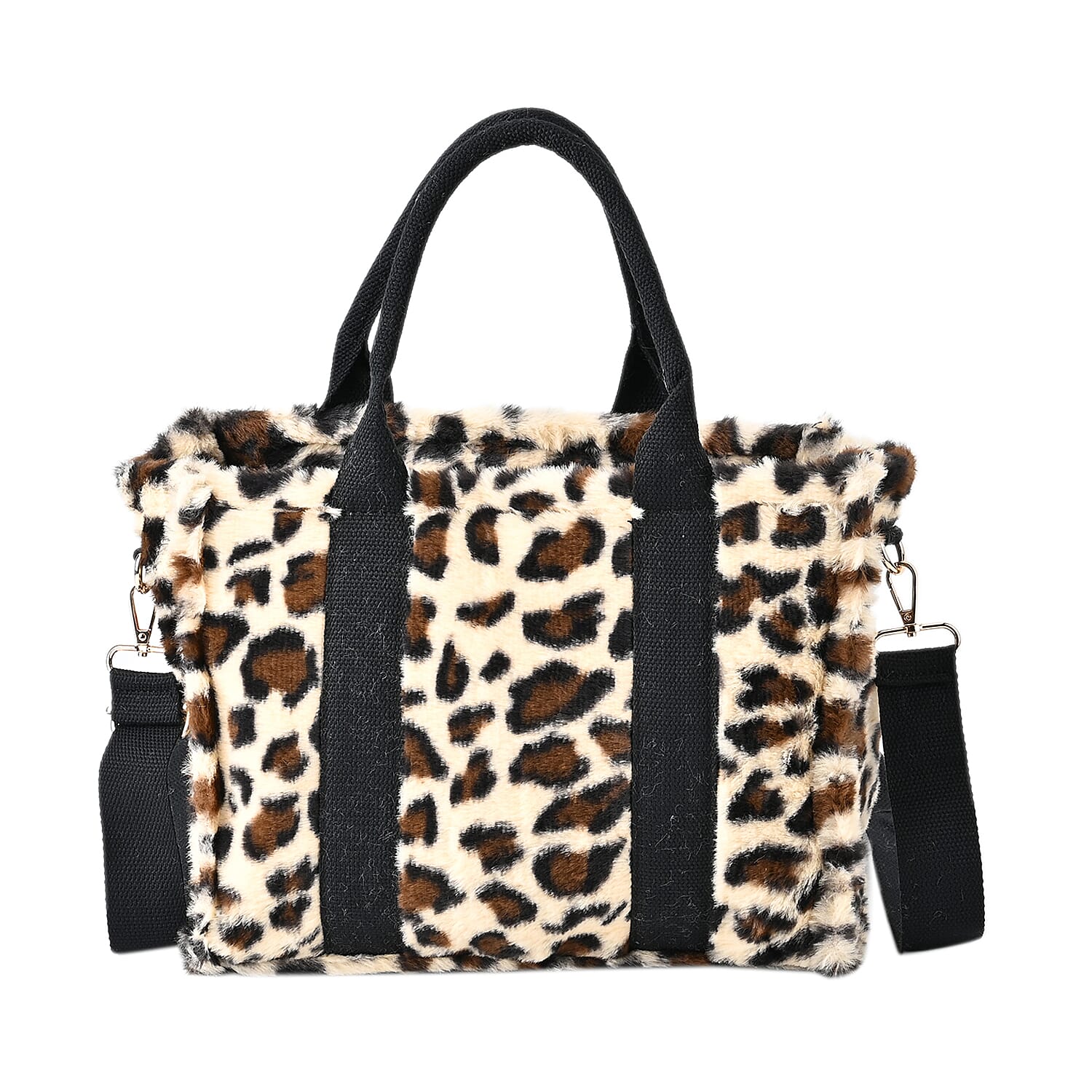Leopard Print Crossbody Bag with Exterior Zipped Pocket - Shoulder Strap - Beige