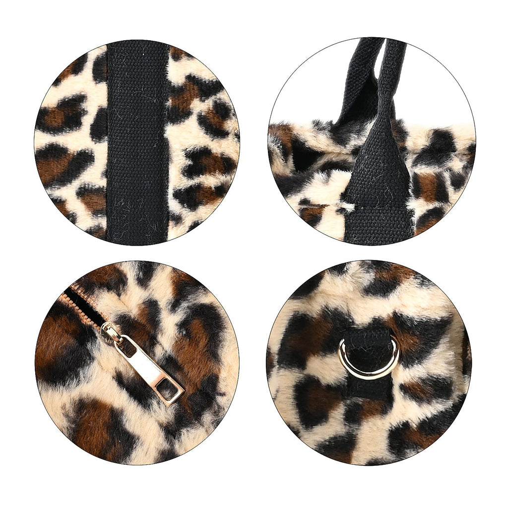 Leopard Print Crossbody Bag with Exterior Zipped Pocket - Shoulder Strap - Beige