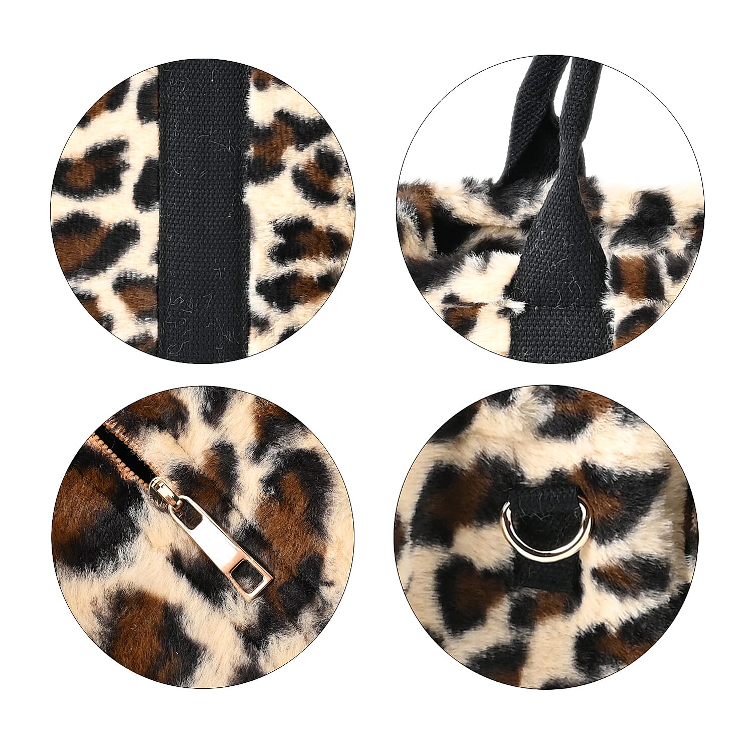 Leopard Print Crossbody Bag with Exterior Zipped Pocket - Shoulder Strap - Beige