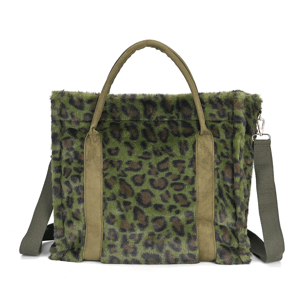 Polyester Leopard Tote Bag (Size 40x13x32 cm) - Green & Green
