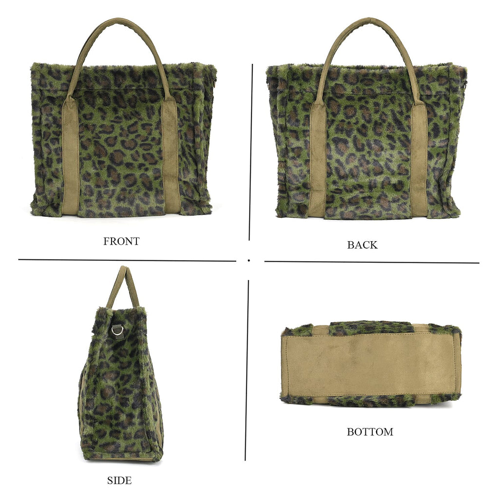 Polyester Leopard Tote Bag (Size 40x13x32 cm) - Green & Green