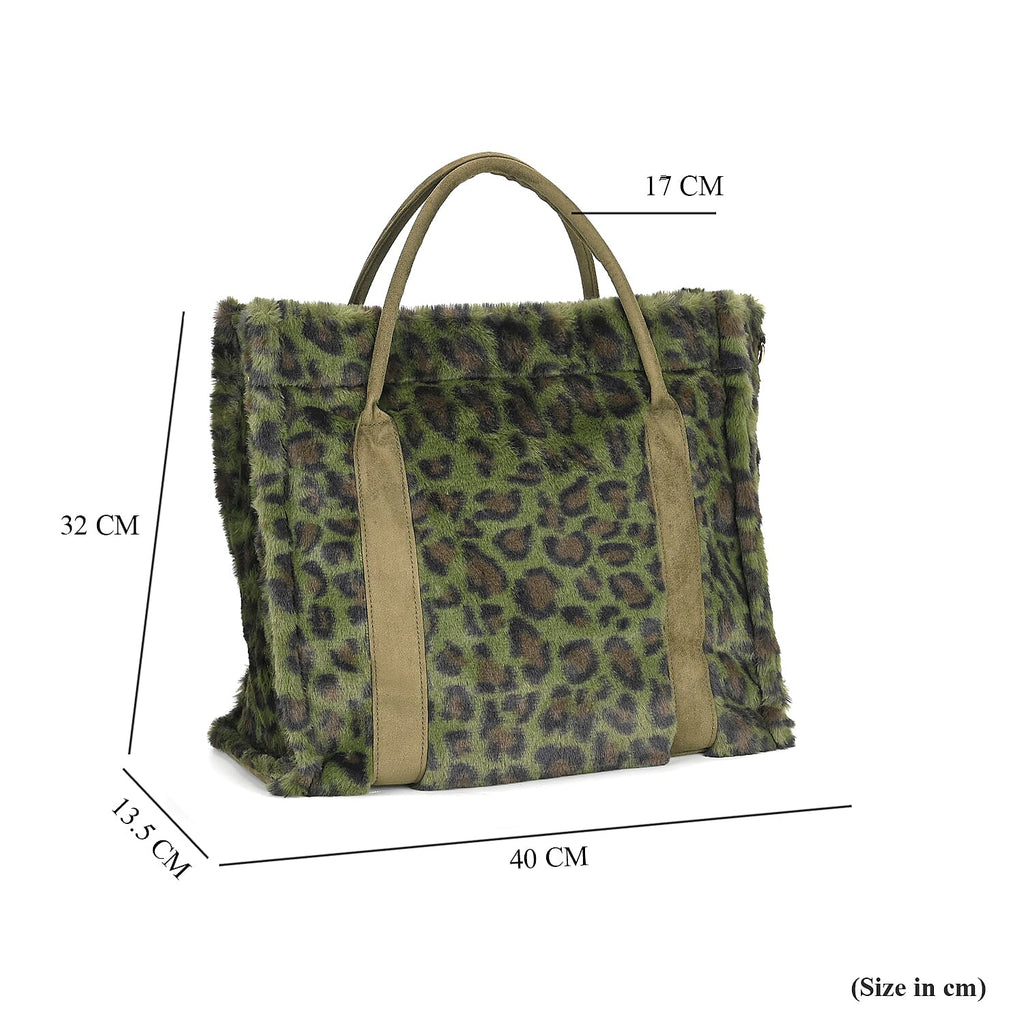 Polyester Leopard Tote Bag (Size 40x13x32 cm) - Green & Green