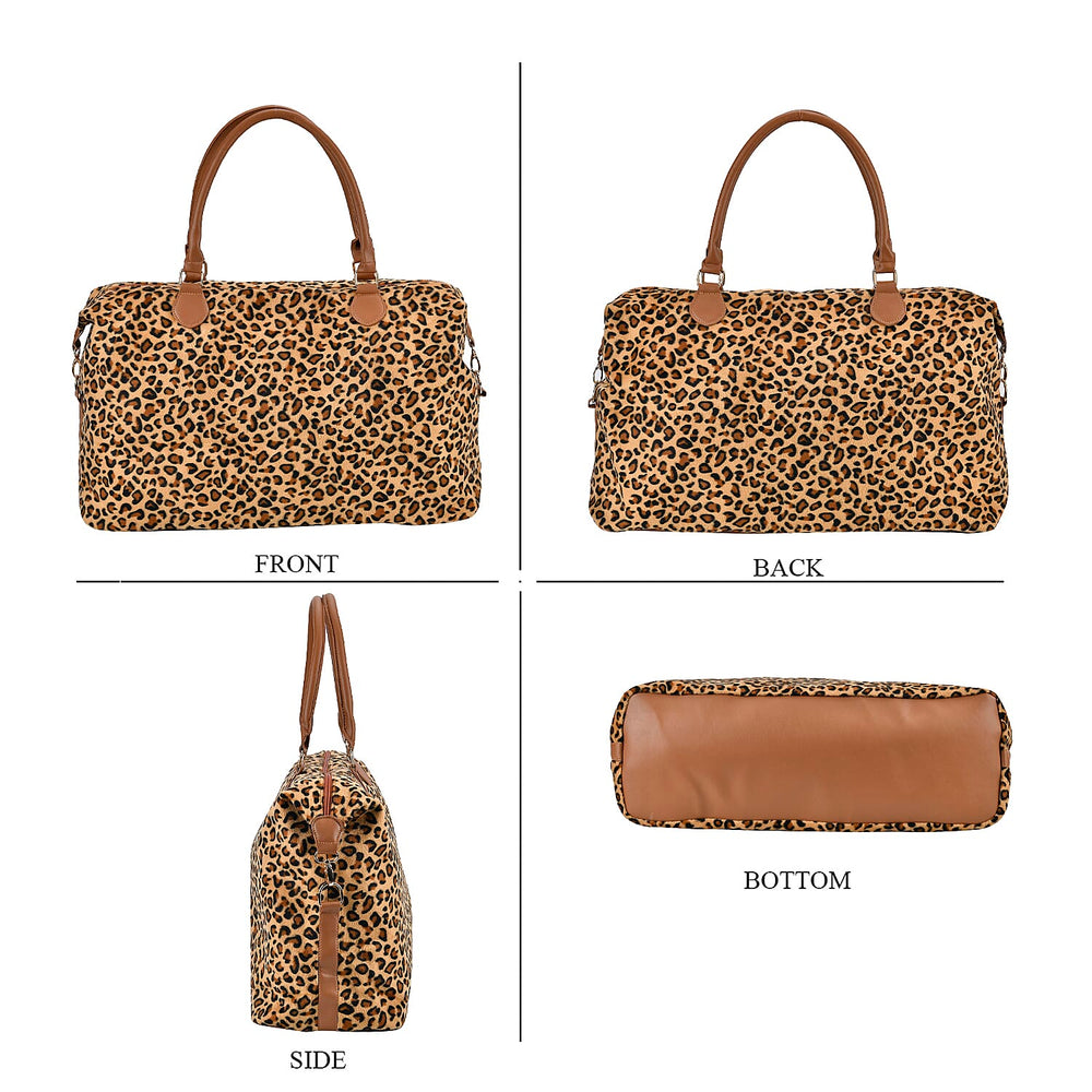Leopard Printed Travel Bag with Long Strap - Handle Drop - Brown